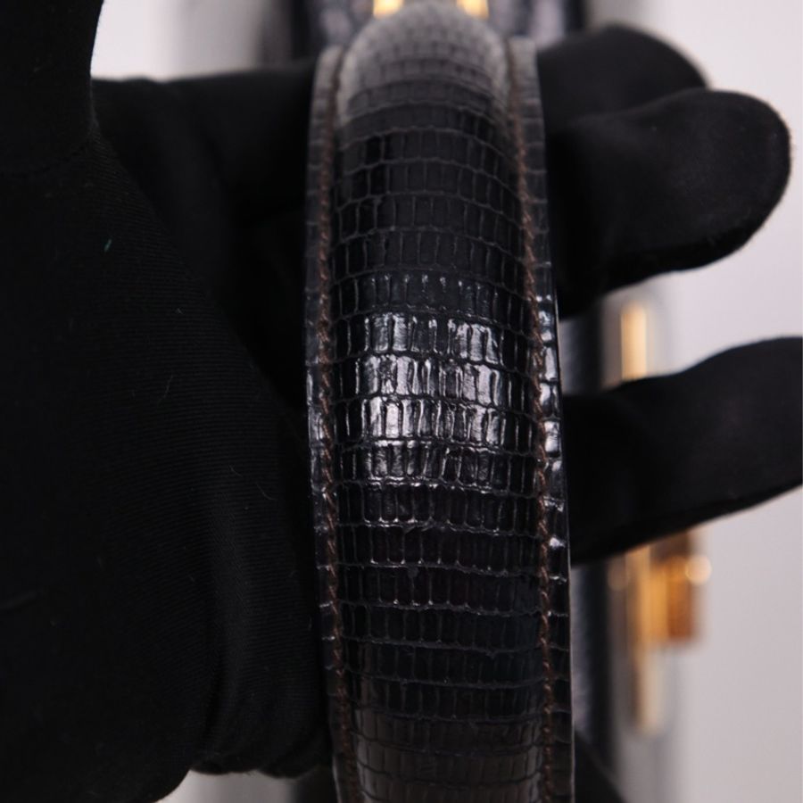 Ferragamo博物馆系列黑金蜥蜴皮马蹄扣手提包单肩包-7