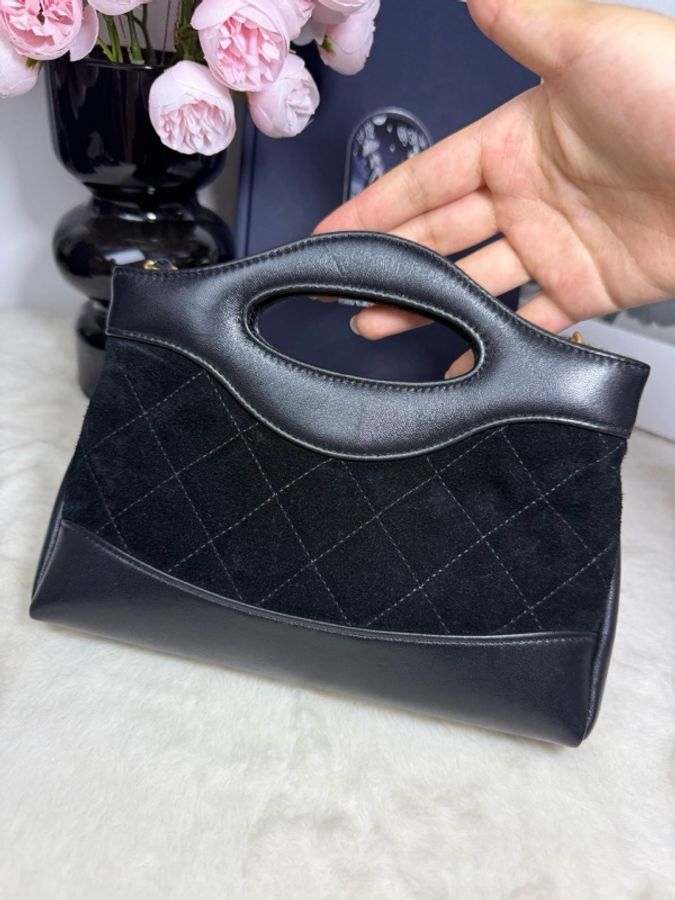 香奈兒CHANEL 黑色 25P 31bag nano羊皮革拼接麂皮 菱格紋 雙C金標 鏈條包单肩包斜挎包-1