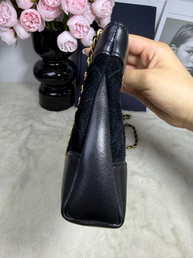香奈兒CHANEL 黑色 25P 31bag nano羊皮革拼接麂皮 菱格紋 雙C金標 鏈條包单肩包斜挎包-2