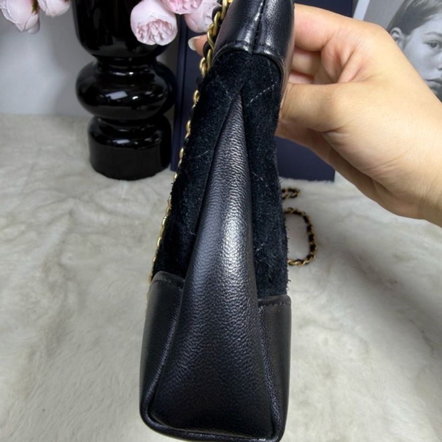香奈兒CHANEL 黑色 25P 31bag nano羊皮革拼接麂皮 菱格紋 雙C金標 鏈條包单肩包斜挎包-10