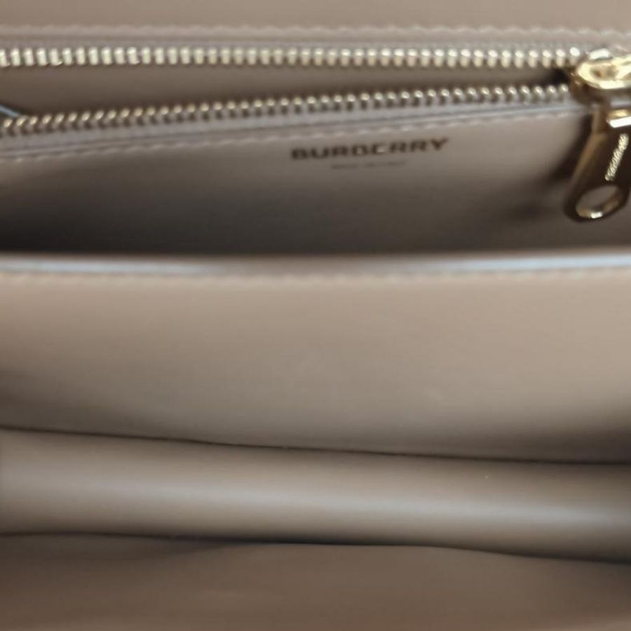 Burberry 棕色棋盤格帆布金扣格紋TB扣豆腐包單肩包-3