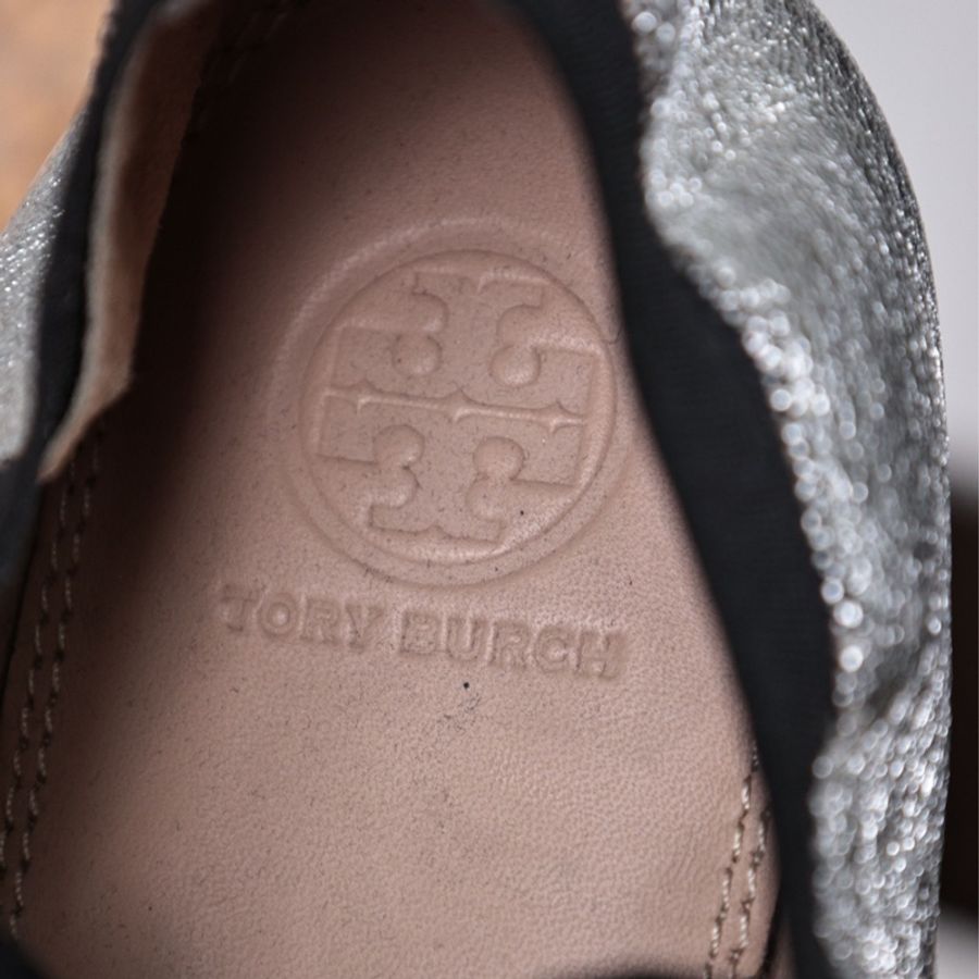 Tory Burch银色皮革系带平底鞋-14