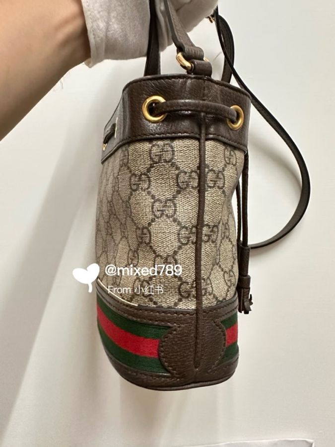 GUCCI 古馳經典OphidiaGG印花帆布迷你水桶包-2