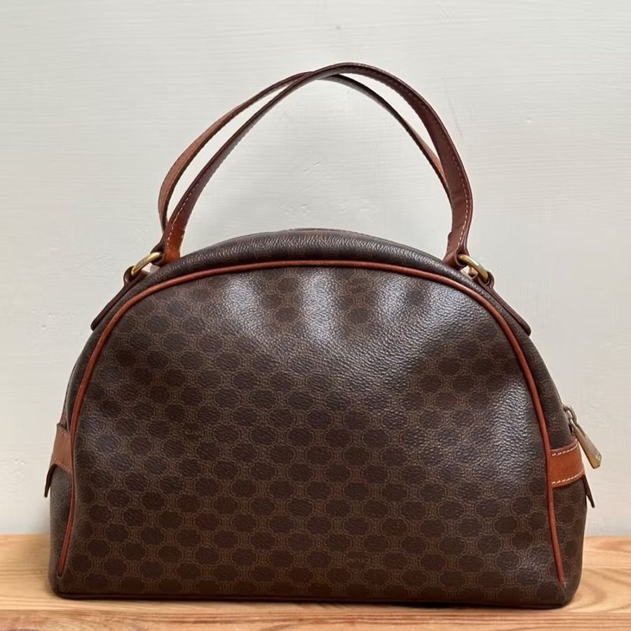 【現貨秒出】 Vintage Celine Triomphe 凱旋門深色老花復古保齡球包 / 手提包｜義大利製-2