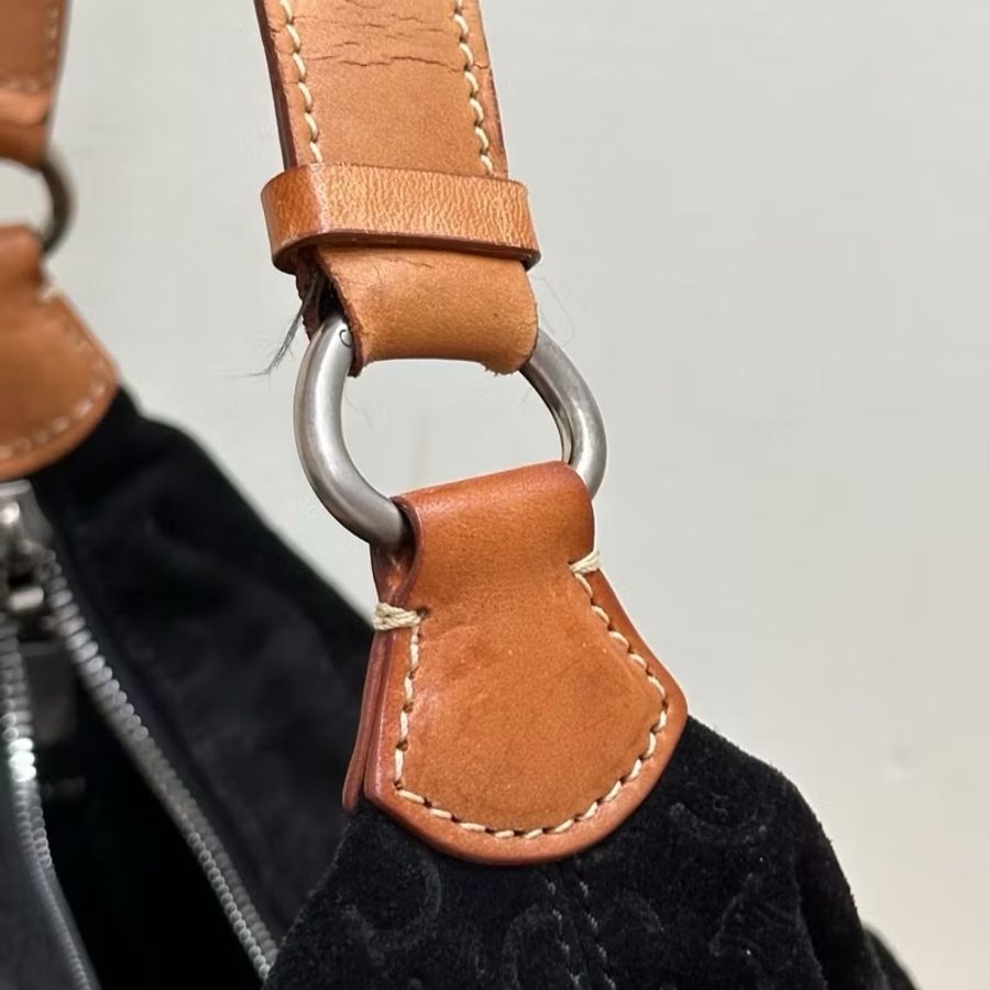 【現貨秒出】 Vintage Celine Triomphe 凱旋門字母C 稀少黑色麂皮手提包 / 肩背包 / 側背包｜義大利製-7