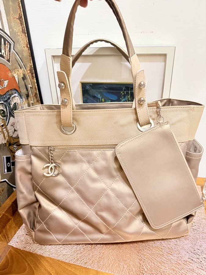 CHANEL 香奈兒 肩背 手提 兩用托特包 很美很美的香檳金🥂媽媽包 日用包 輕旅行-2