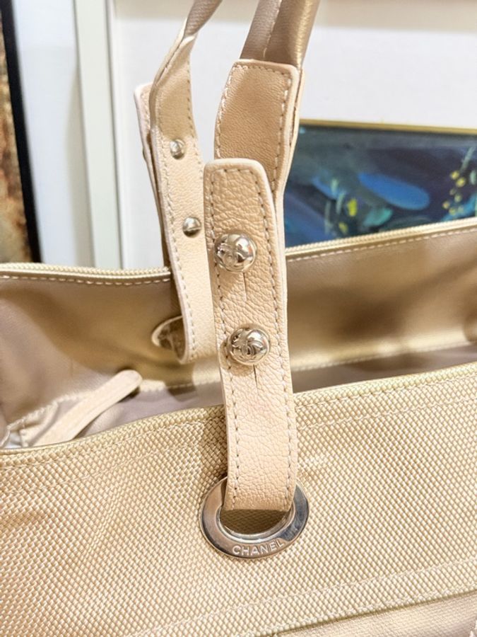 CHANEL 香奈兒 肩背 手提 兩用托特包 很美很美的香檳金🥂媽媽包 日用包 輕旅行-23