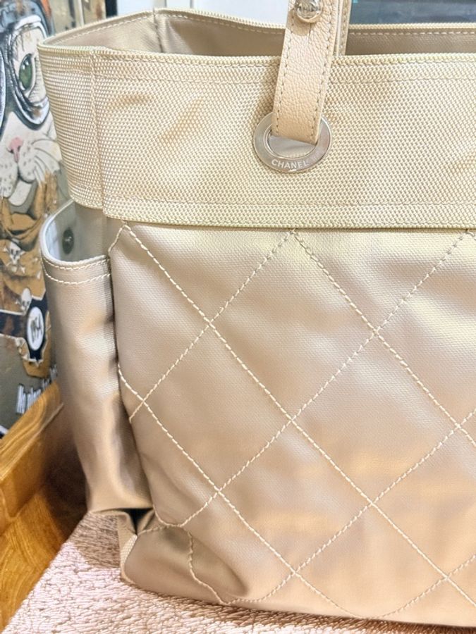 CHANEL 香奈兒 肩背 手提 兩用托特包 很美很美的香檳金🥂媽媽包 日用包 輕旅行-25