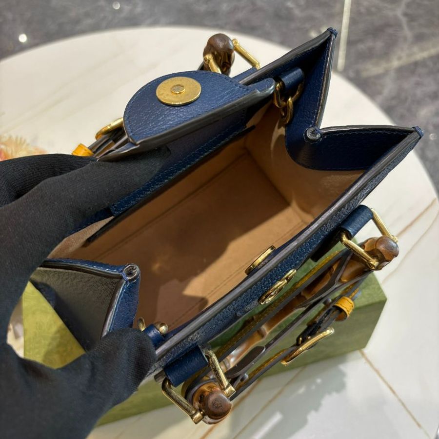 *SHIHNA名牌精品* GUCCI 竹節提把mini牛皮手提/斜背托特包(藍色)-5