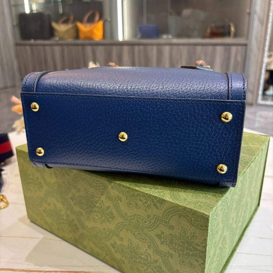 *SHIHNA名牌精品* GUCCI 竹節提把mini牛皮手提/斜背托特包(藍色)-8