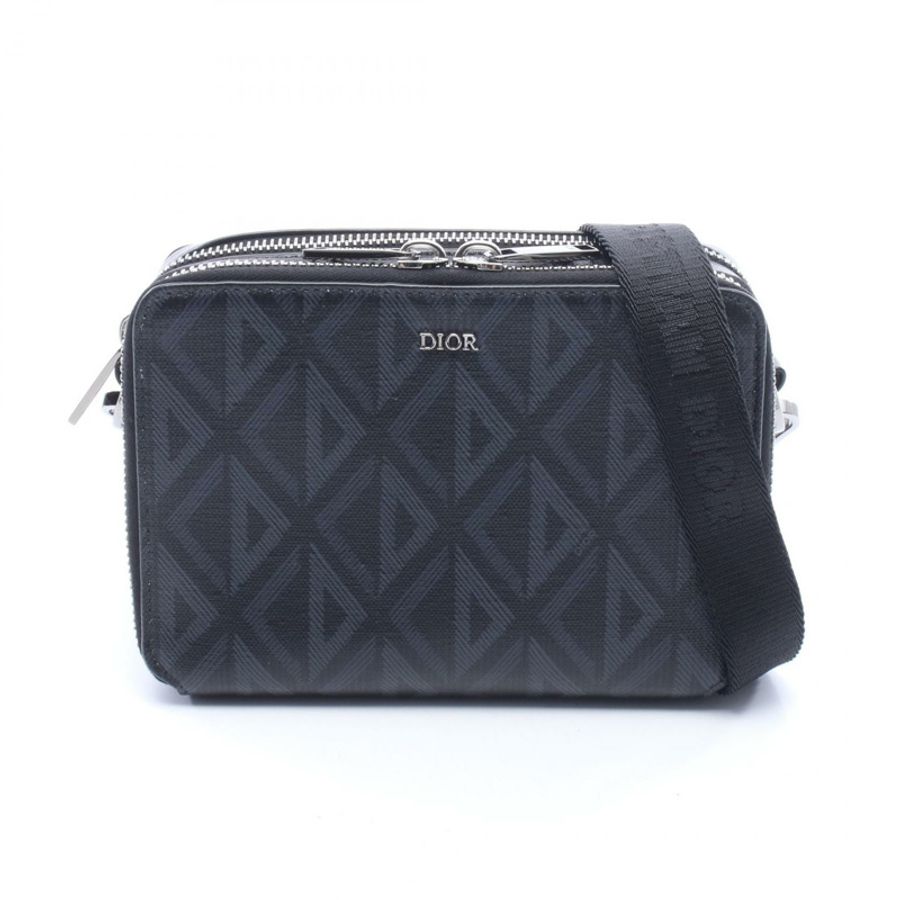 Dior CD 鑽石斜背包 PVC塗層帆布皮革 黑色 二手 男士-0