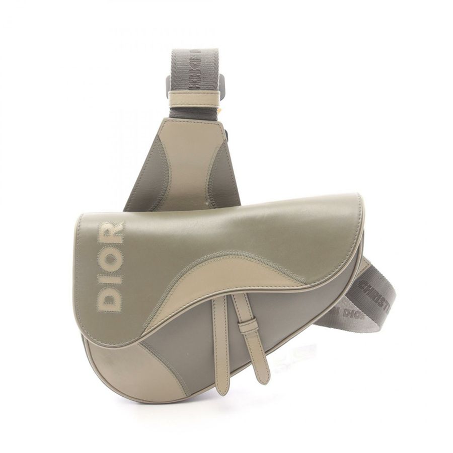 Dior 馬鞍包 腰包 斜背包 皮革 卡其色 米色 二手 男女通用 Logo-0