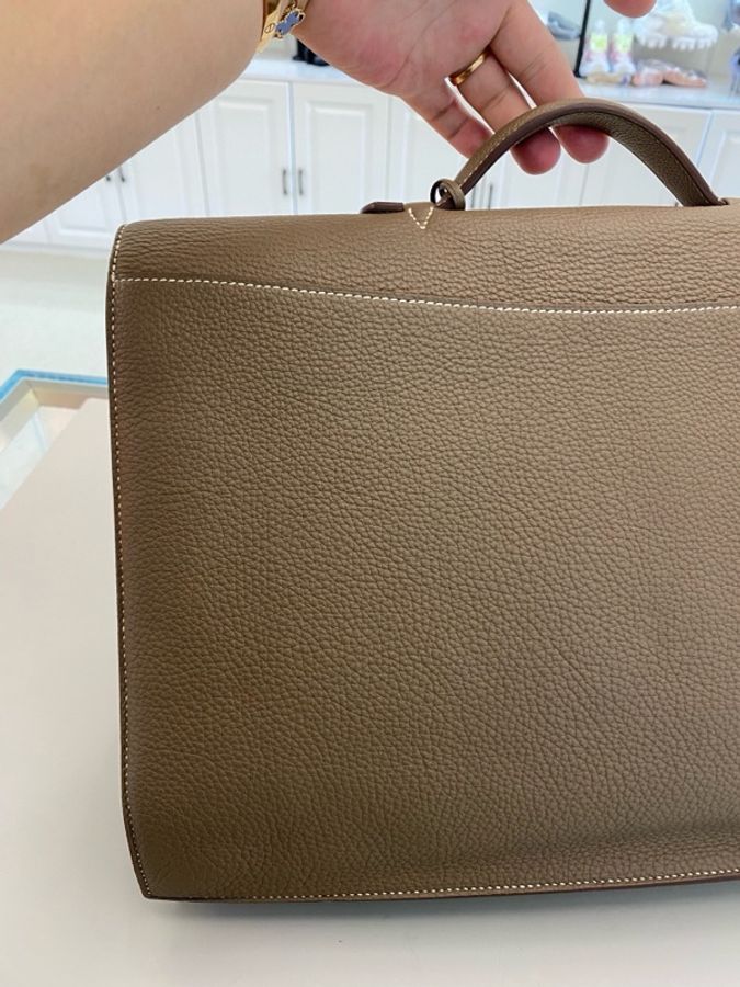 Hermes/愛馬仕  Sac a Depeche 手提公文包 大象灰 銀扣 框Q togo皮 皮牌鑰匙  附件塵袋-5