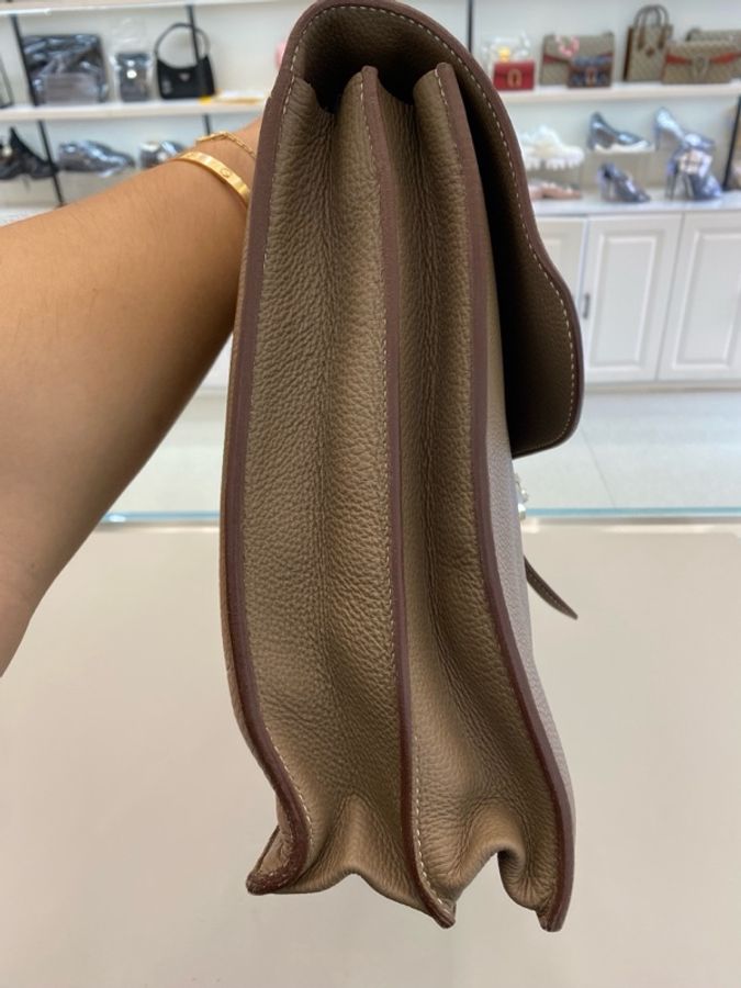 Hermes/愛馬仕  Sac a Depeche 手提公文包 大象灰 銀扣 框Q togo皮 皮牌鑰匙  附件塵袋-7