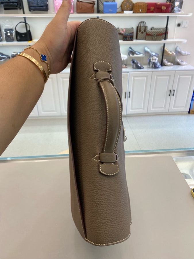Hermes/愛馬仕  Sac a Depeche 手提公文包 大象灰 銀扣 框Q togo皮 皮牌鑰匙  附件塵袋-8