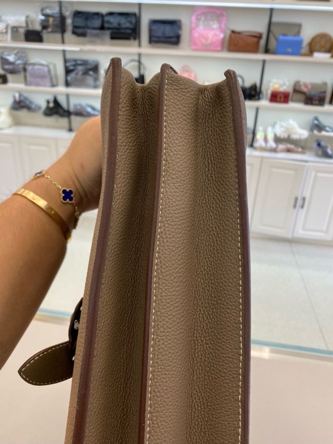 Hermes/愛馬仕  Sac a Depeche 手提公文包 大象灰 銀扣 框Q togo皮 皮牌鑰匙  附件塵袋-9