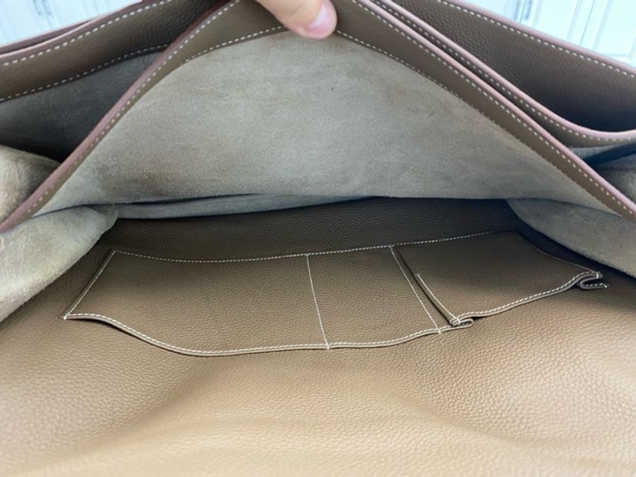 Hermes/愛馬仕  Sac a Depeche 手提公文包 大象灰 銀扣 框Q togo皮 皮牌鑰匙  附件塵袋-19