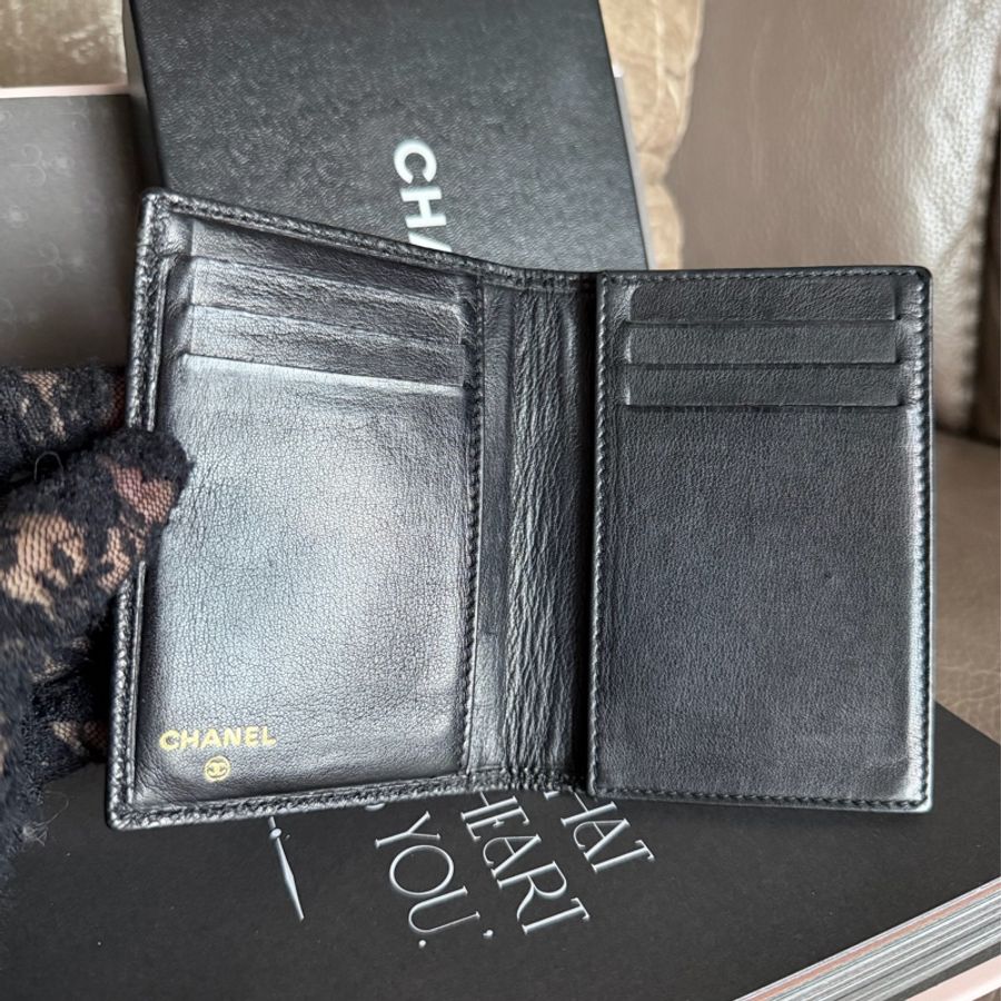香奈兒Chanel  古董 絕版 黑色魚子醬 牛皮短夾 荔枝牛皮 黑色皮革 卡夾 chanel black caviar card holder-11
