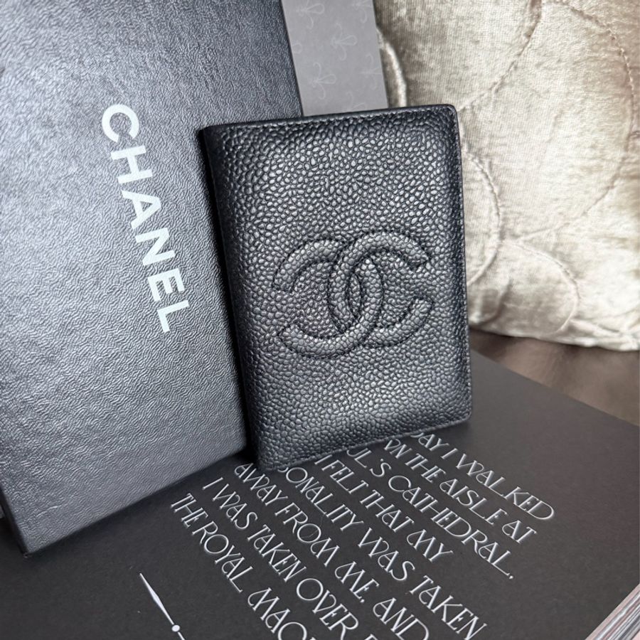 香奈兒Chanel  古董 絕版 黑色魚子醬 牛皮短夾 荔枝牛皮 黑色皮革 卡夾 chanel black caviar card holder-21