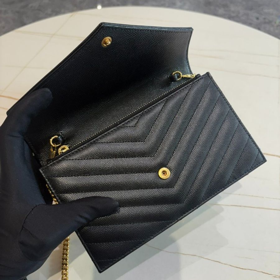 *SHIHNA名牌精品*YSL 黑金魚子醬信封袋式鏈條WOC(小號)-3