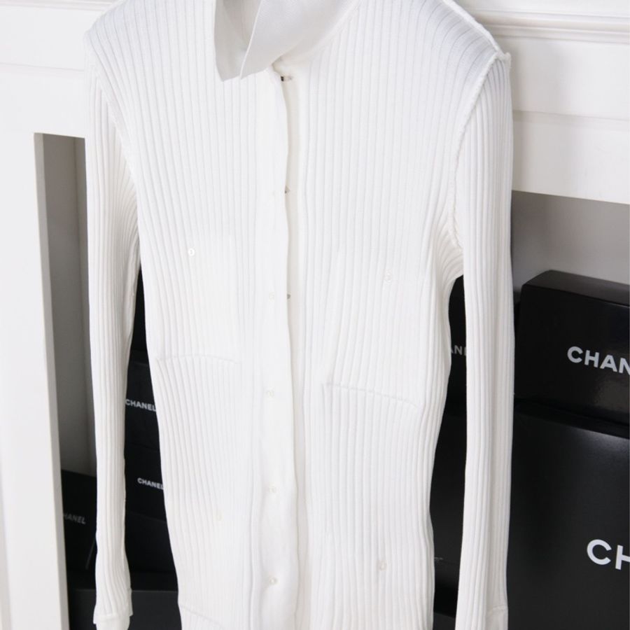 Chanel 07年白色针织白银扣四口袋开衫外套-6