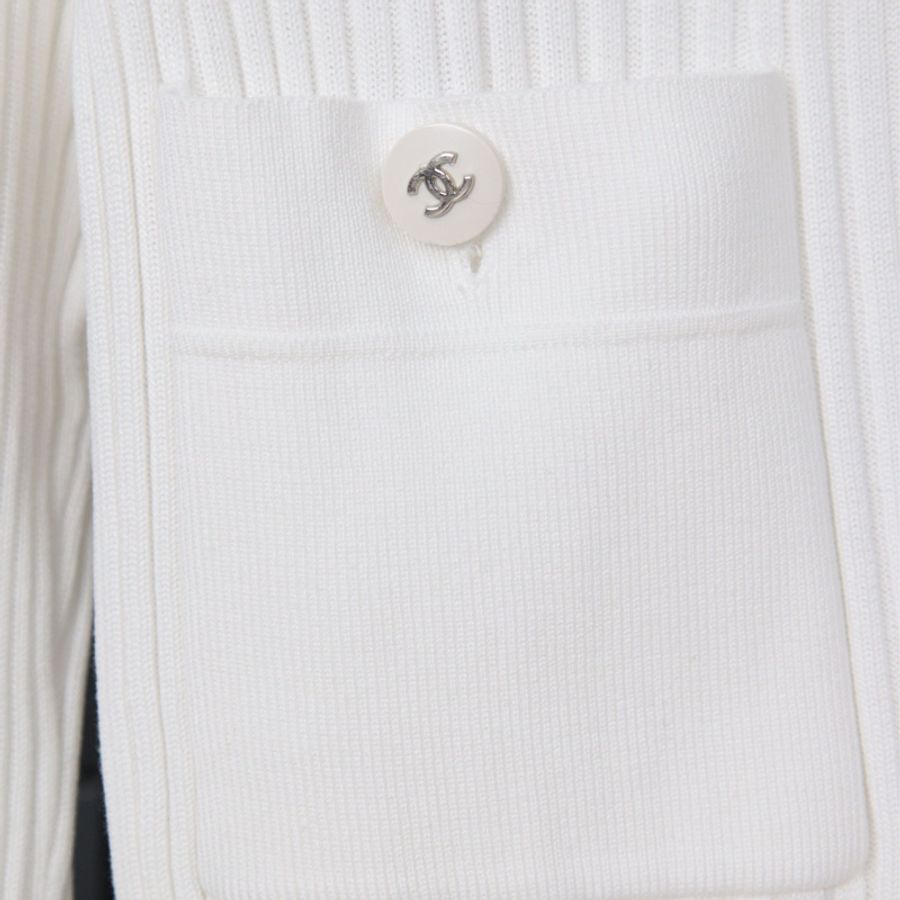 Chanel 07年白色针织白银扣四口袋开衫外套-20