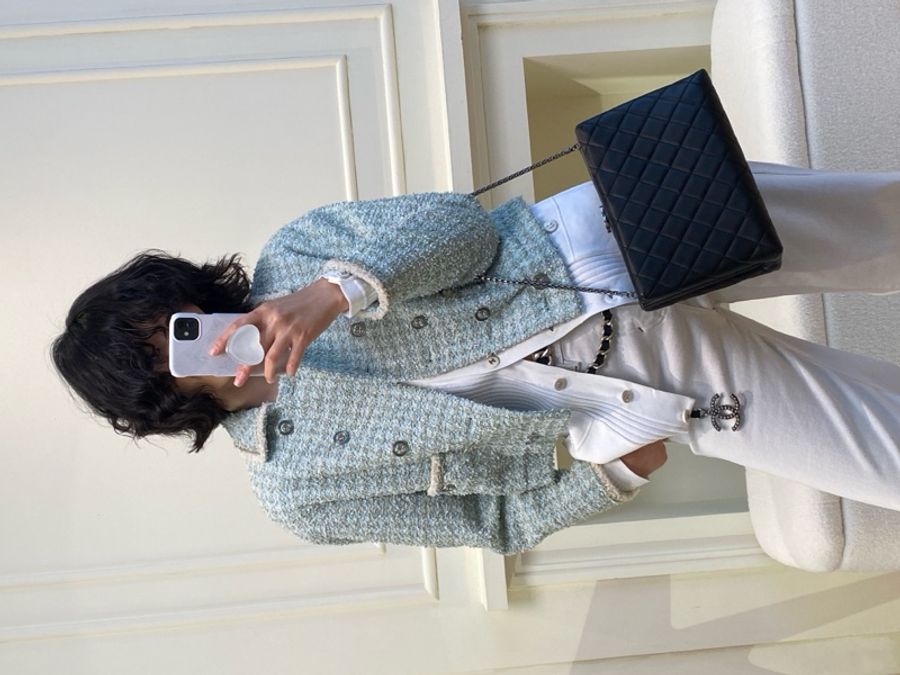 Chanel 07年白色针织白银扣四口袋开衫外套-41