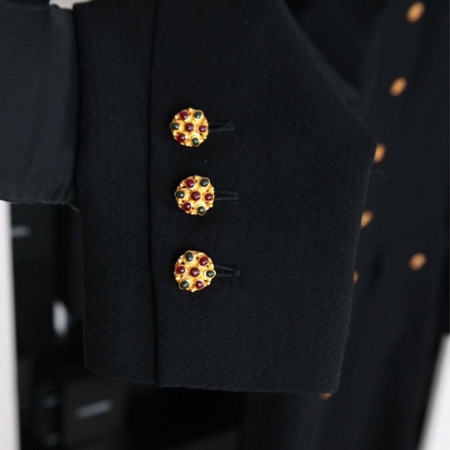 Chanel 96年黑色琉璃扣四口袋长款连衣裙外套-19