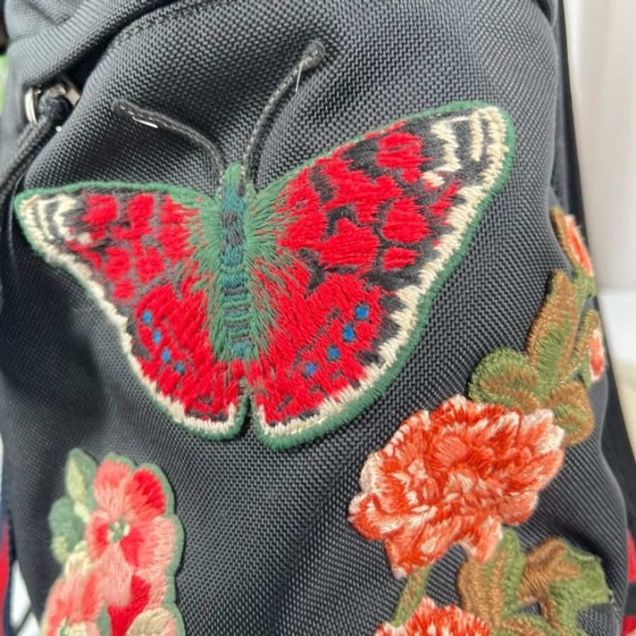 GUCCI古馳 帆布刺繡雙肩包 黑色帆布配老虎刺繡圖案 金色虎頭logo-22