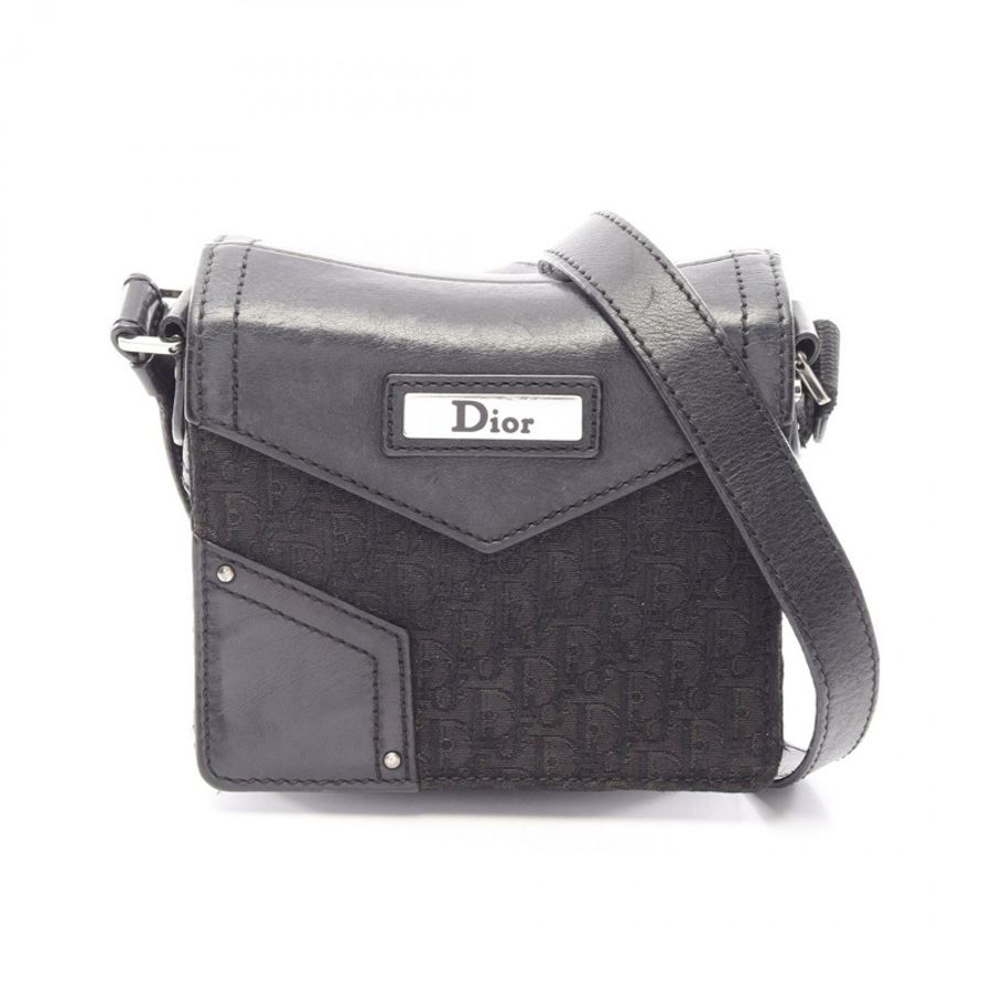 Christian Dior 街頭時尚 Trotter 單肩包帆布皮革黑色二手女款-0
