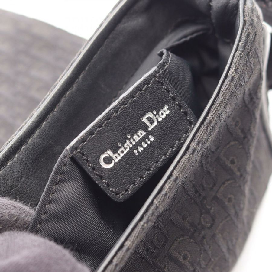 Christian Dior 街頭時尚 Trotter 單肩包帆布皮革黑色二手女款-3