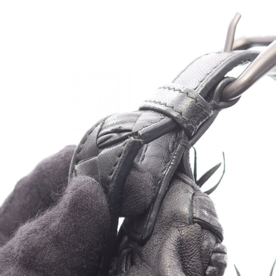 BOTTEGA VENETA Intrecciato 編織肩背手提包，黑色皮革，二手女款 BV-6