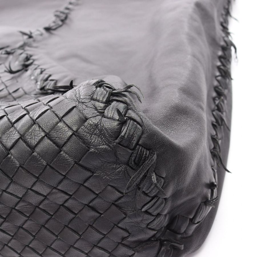 BOTTEGA VENETA Intrecciato 編織肩背手提包，黑色皮革，二手女款 BV-9