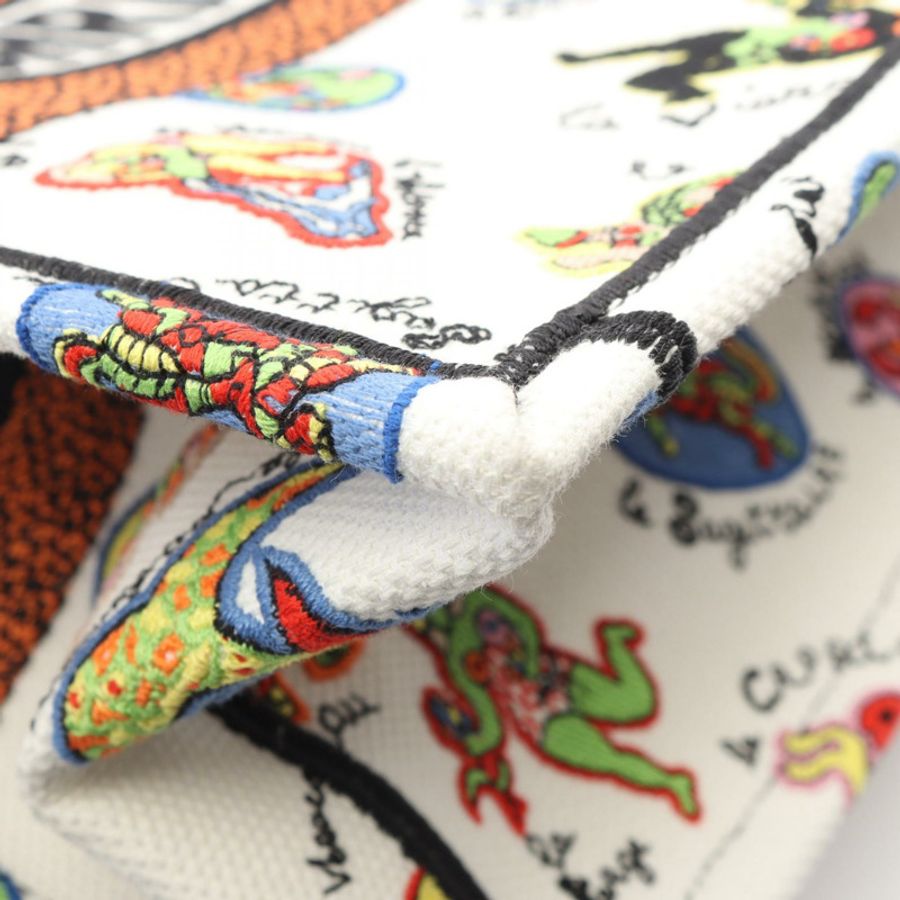 Dior BOOK TOTE 中型手提包 帆布 白色 多色 二手 女士 Logo-5