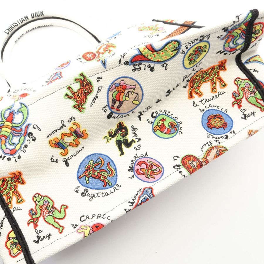 Dior BOOK TOTE 中型手提包 帆布 白色 多色 二手 女士 Logo-7