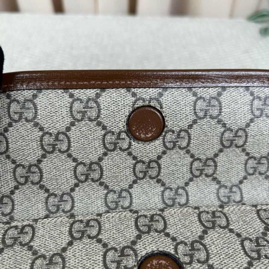 Gucci古馳復古棕色老花拼焦糖色郵差包-19