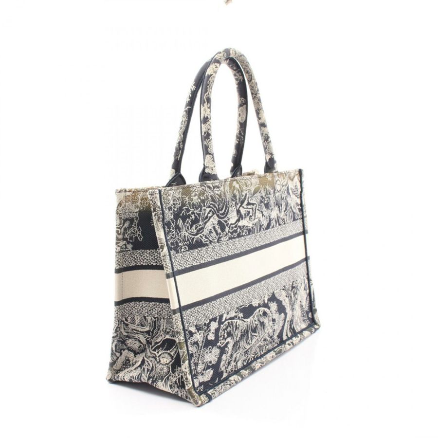Christian Dior BOOK TOTE 中 Toile de Jouy 帆布手提包 海軍藍 白色 二手-1