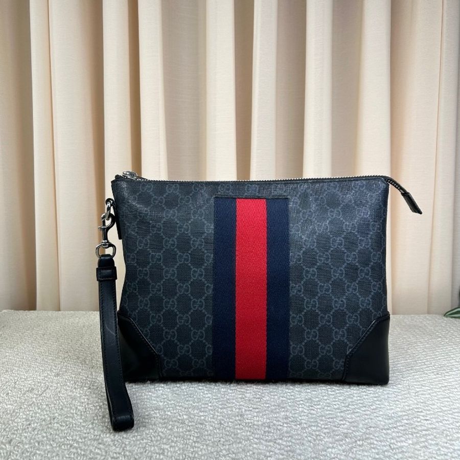 GUCCI 經典老花紅藍條紋手拿包-2