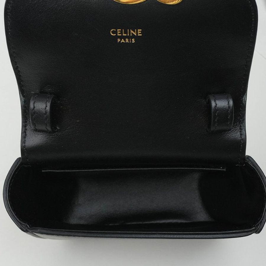 🖤 鑒定師的收藏 🖤 CELINE 賽琳 Mini Claude 黑色 凱旋金釦 迷你斜背包【法式極簡天花板、時髦小廢包】-18