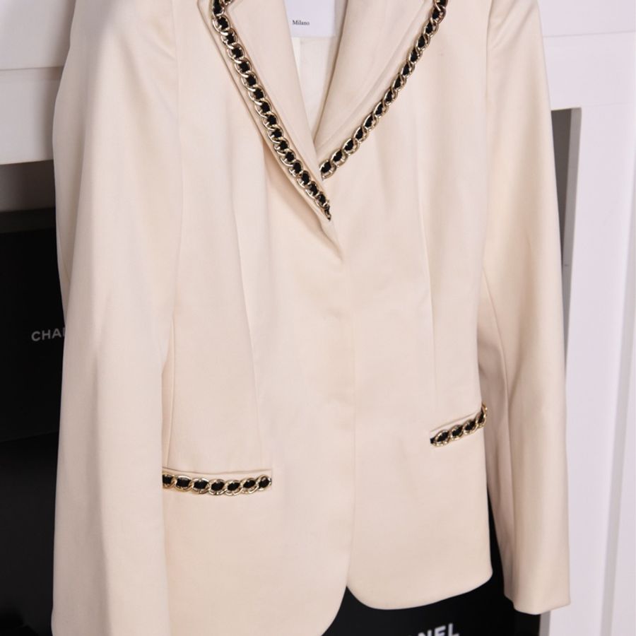 Moschino 米白金扣皮穿链滚边两口袋西装外套-1