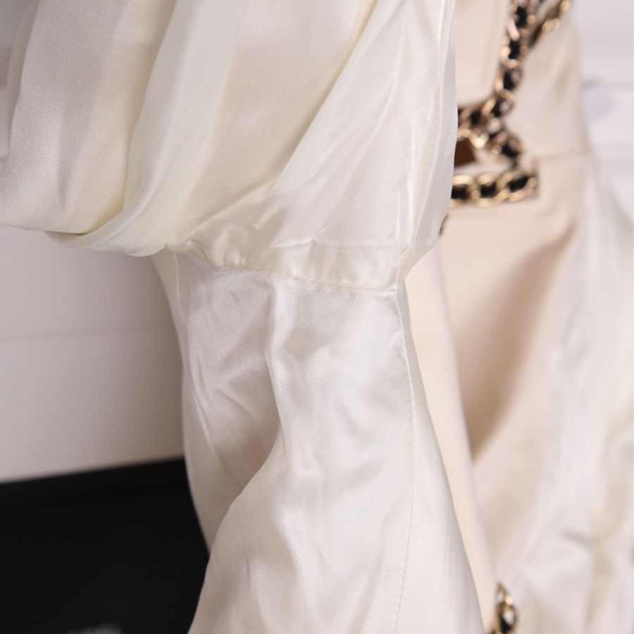 Moschino 米白金扣皮穿链滚边两口袋西装外套-33