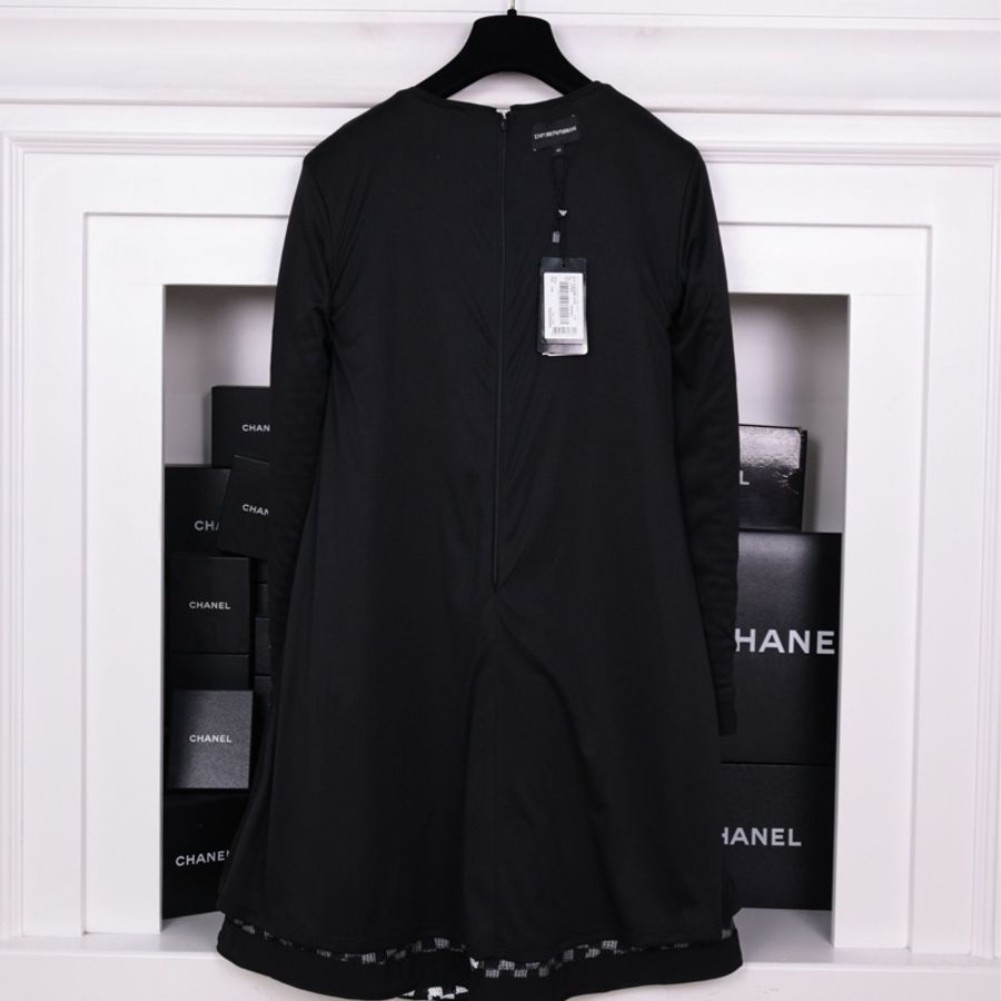 EMPORIO ARMANI黑白格纹亮片长袖连衣裙-5