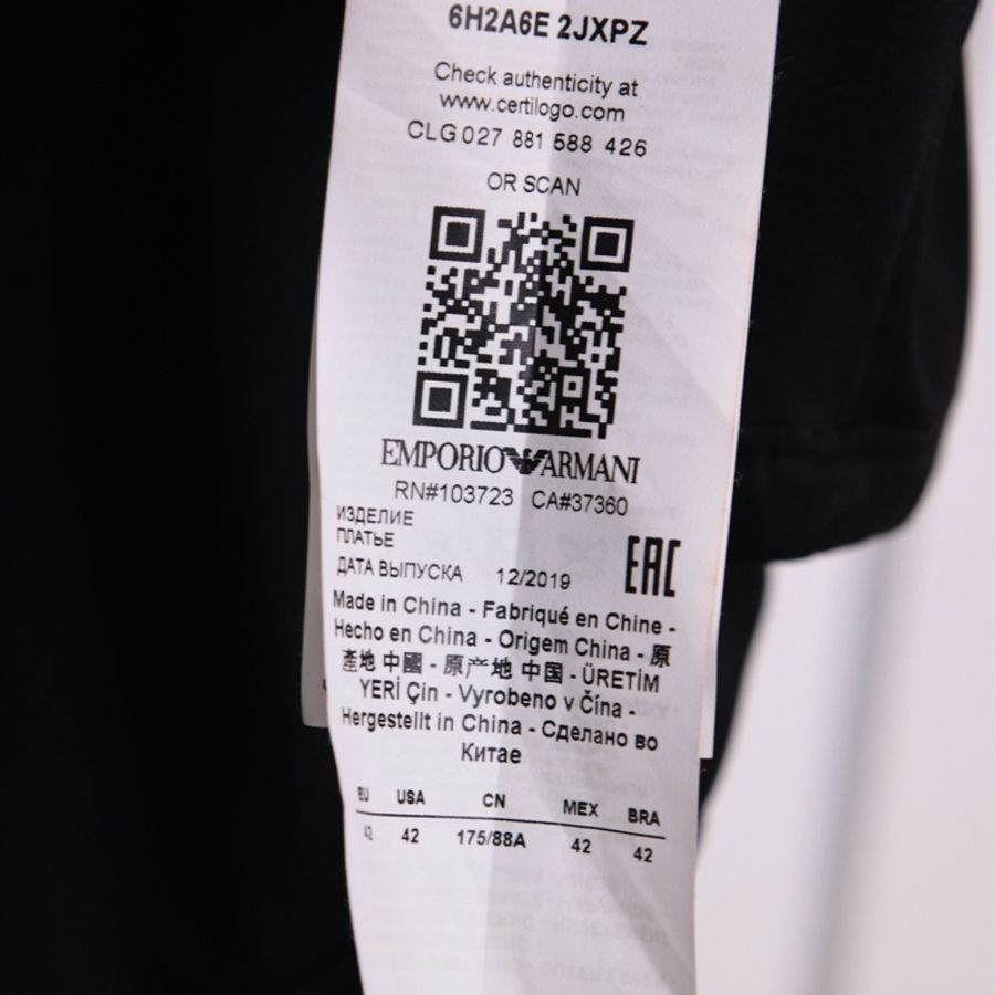 EMPORIO ARMANI黑白格纹亮片长袖连衣裙-20