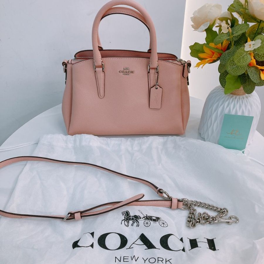 MS0762 Coach 蔻馳 手提 斜背 三用 硬牛皮 粉色 銀扣 Sage Carryall Mini Calfskin Pink x PHW-23