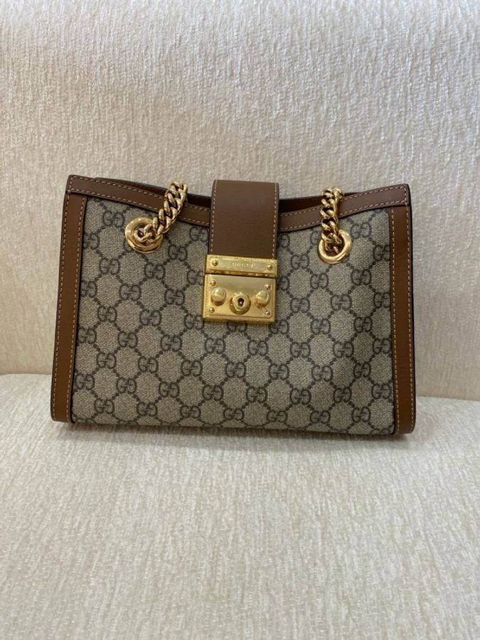 99新 Gucci 古馳 Padlock 托特包Tote包購物袋 小號烏木色-0