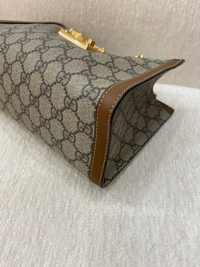 99新 Gucci 古馳 Padlock 托特包Tote包購物袋 小號烏木色-6
