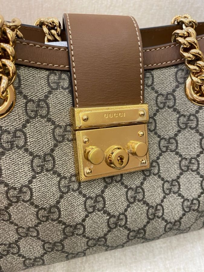 99新 Gucci 古馳 Padlock 托特包Tote包購物袋 小號烏木色-7