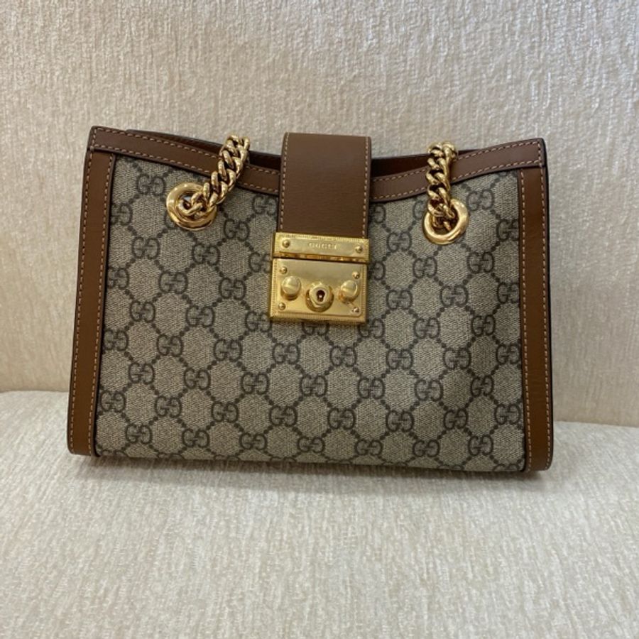 99新 Gucci 古馳 Padlock 托特包Tote包購物袋 小號烏木色-8