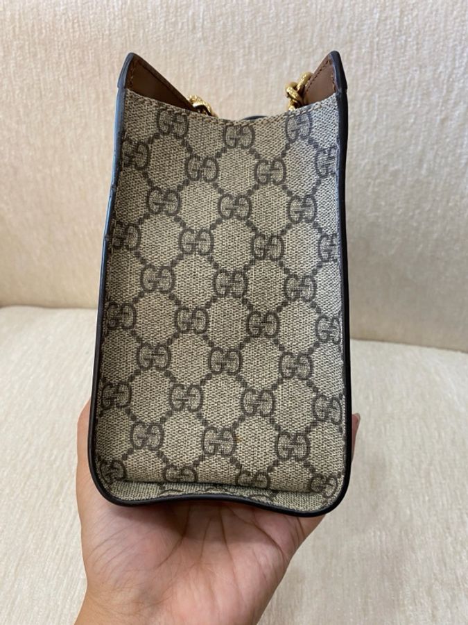 99新 Gucci 古馳 Padlock 托特包Tote包購物袋 小號烏木色-11