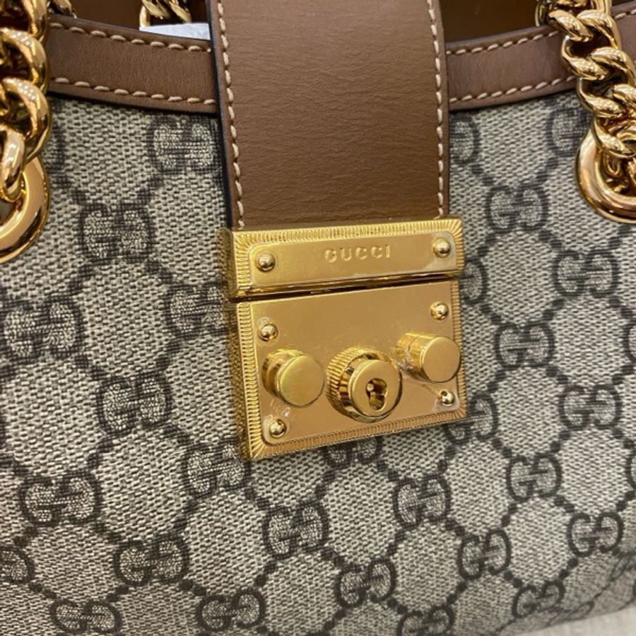 99新 Gucci 古馳 Padlock 托特包Tote包購物袋 小號烏木色-13